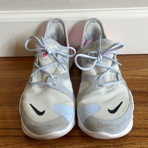 Neon Pink & White Nike Free Running Shoes, Sz 7